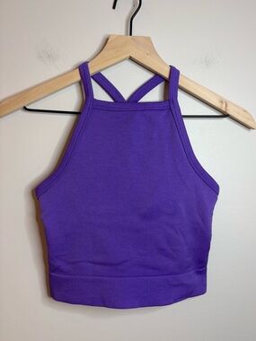 Women’s All In Motion purple ribbed seamless racerback crop workout top size XS